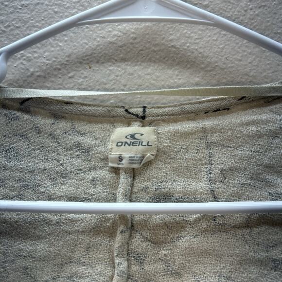 O’Neil Tan Floral Linen Cotton Kimono Tie Front Open Top Swimsuit Cover Up Boho - Picture 5 of 7